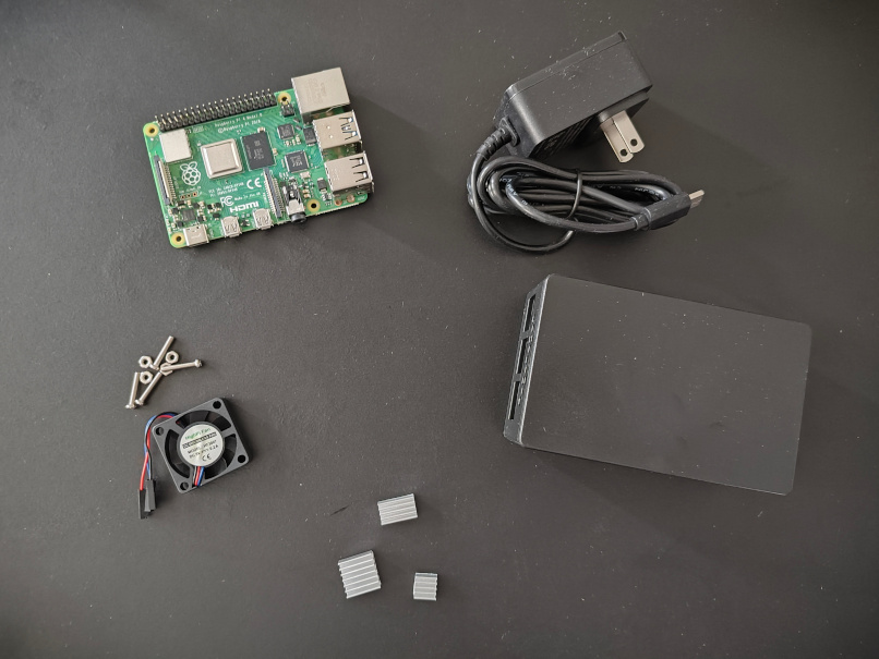 Photo of Raspberry Pi and accessories after removing packaging